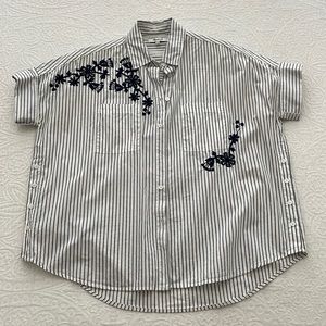 MADEWELL Embroidered Courier Side-Button Shirt in Stripe